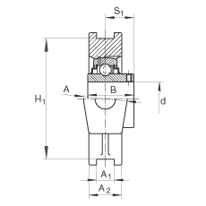 吊裝式軸承座單元 RTUEY35, 鑄鐵軸承座，內(nèi)圈帶平頭螺釘?shù)耐馇蛎媲蜉S承，R密封